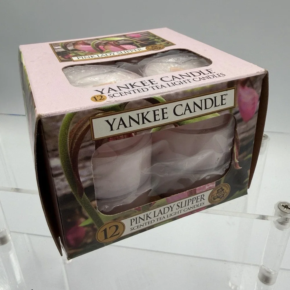 Retired Yankee Candle Pink‎ Lady Slipper One Box of 12 SCENTED TEA LIGHT Candles
